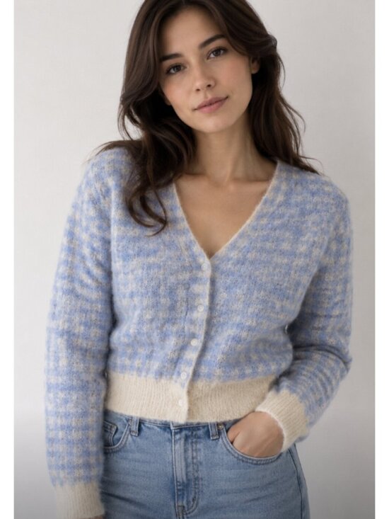 Urago Sweaters - URAGO Wool Blend Gingham Check Cropped Cardigan Twee Cottagecore Coquette
